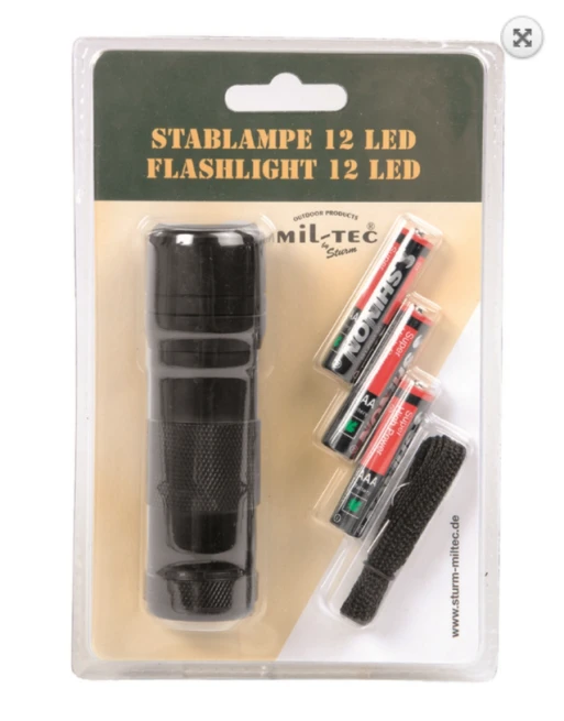 MIL-TEC - Lygte, 12 LED (3AAA) , sort