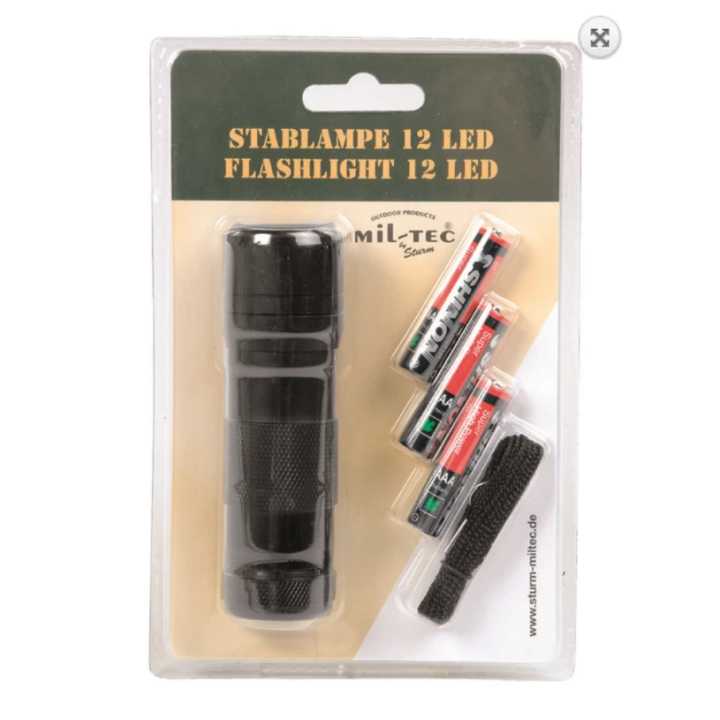 MIL-TEC - Lygte, 12 LED (3AAA) , sort