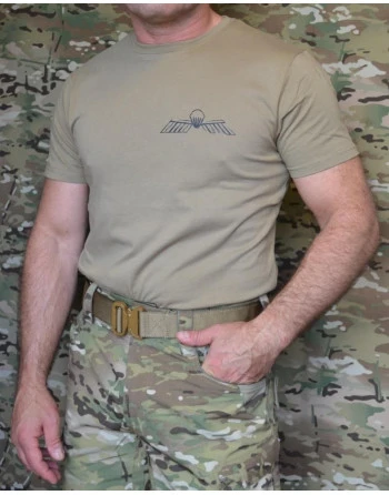 ParaWings T-shirt in khaki, Small Dutch Parawing on chest