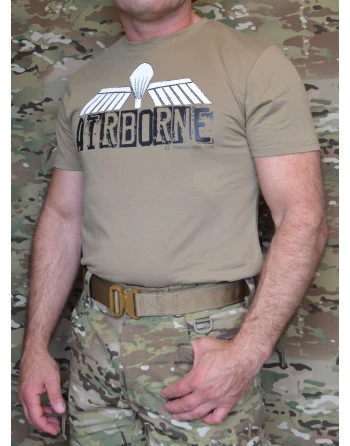 ParaWings T-shirt in MTS-Khaki, Large Airborne/white Dutch wing on chest