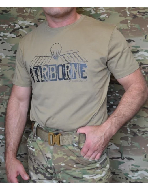 ParaWings T-shirt i MTS-Khaki, stort Airborne/sort hollandsk vinge på bryst