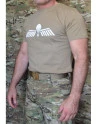 ParaWings T-shirt i MTS-Khaki, Hvid stor hollandsk vinge på bryst/sort Airborne på ryg