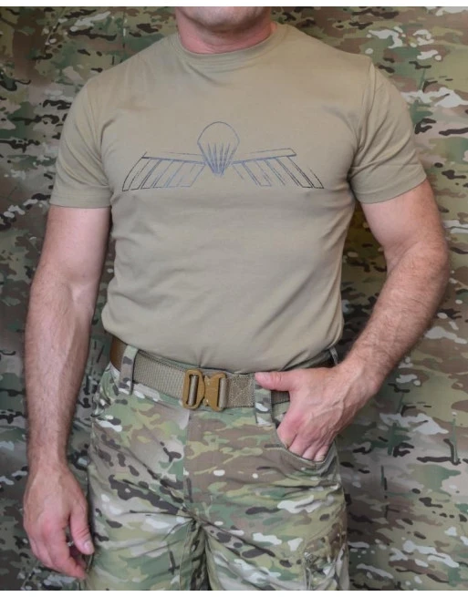 ParaWings T-shirt in MTS-Khaki, Black large Dutch wing on chest/black Airborne on back