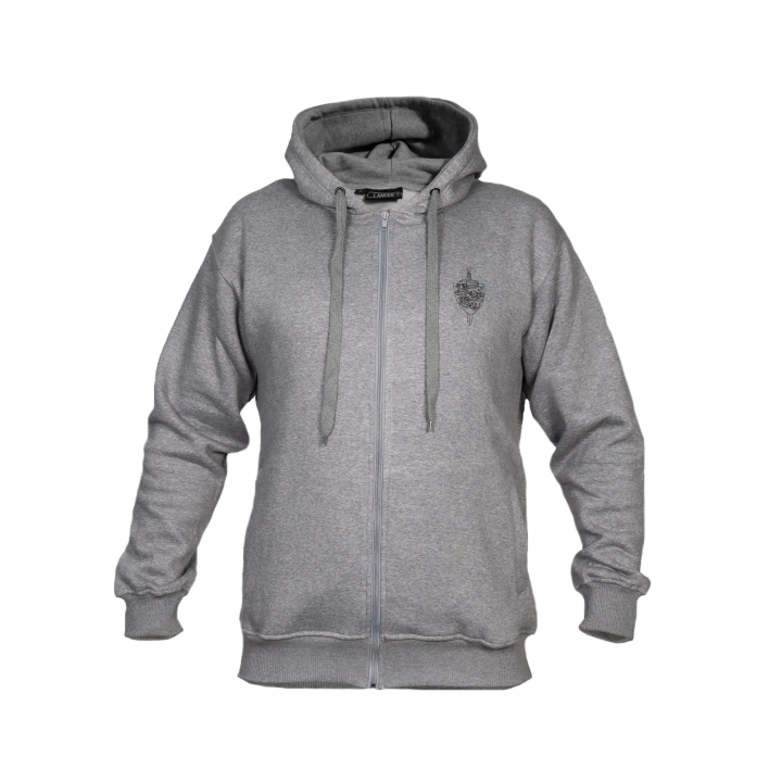 Zip-Hoodie, Grå med regiments tryk på bryst