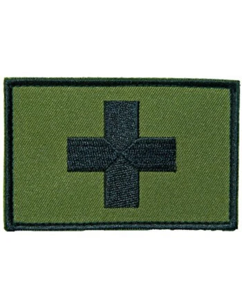 Røde kors mærke 8x5 - oliven/sort på velcro