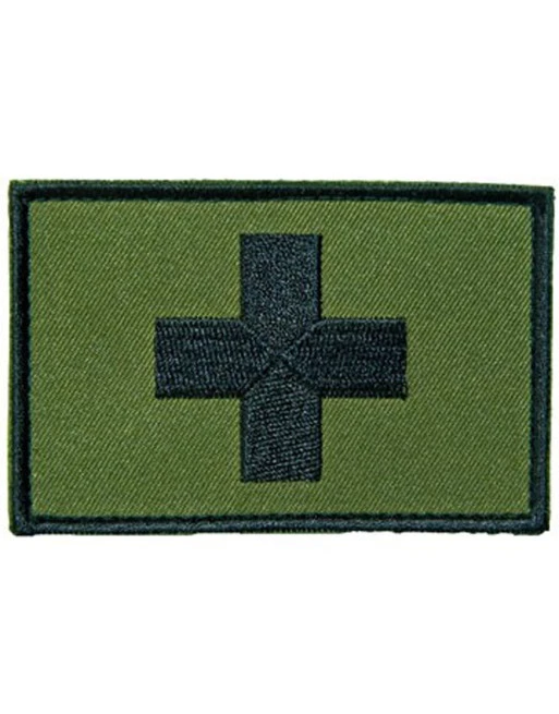 Røde kors mærke 8x5 - oliven/sort på velcro