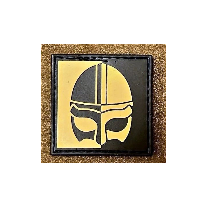 Viking Helmet Patch on velcro, PVC, - Black/Khaki, 5 x 5 cm