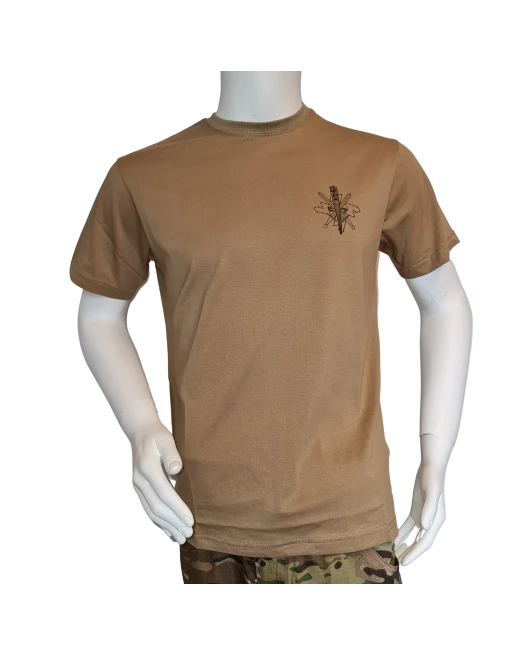 LANCER T-shirt i MTS-Khaki, m. Føringsstøtteregimentets Regimentsmærke trykt på brystet.
