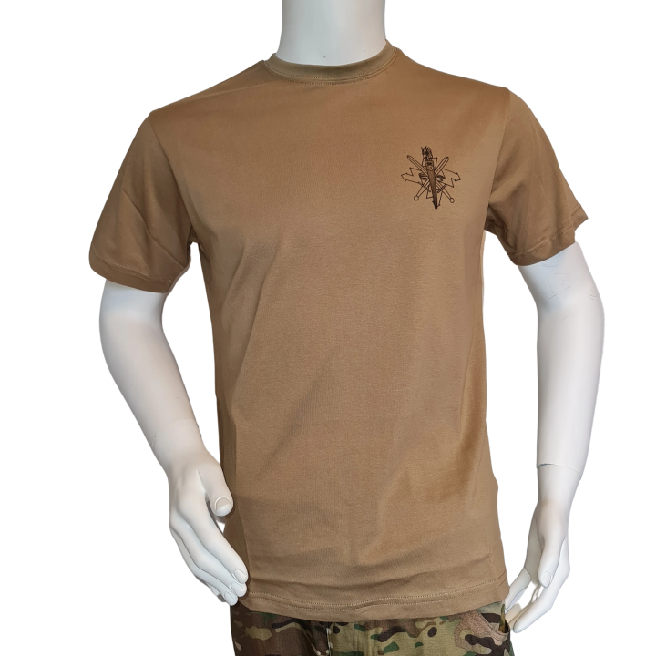 LANCER T-shirt i MTS-Khaki, m. Føringsstøtteregimentets Regimentsmærke trykt på brystet.