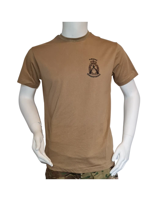 LANCER T-shirt i MTS-Khaki, m. Hærens Sergentskoles enhedsmærke trykt på brystet