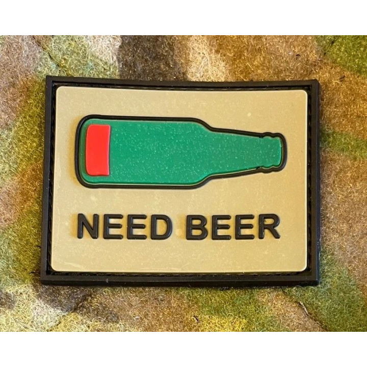 NEED BEER, Flaske, PVC med Velcro (6,5x5cm)