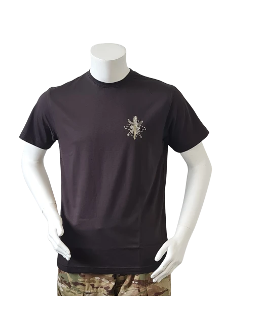 LANCER T-shirt, Sort m. Føringsstøtteregimentets Regimentsmærke trykt på brystet