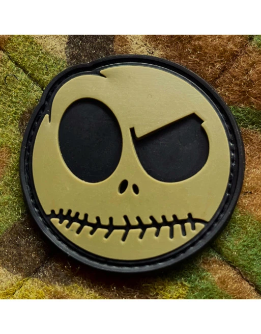 Nightmare Smiley, Olive, Round PVC Patch with Velcro