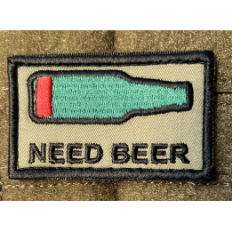 NEED BEER Patch, Flaske, Broderi på velcro
