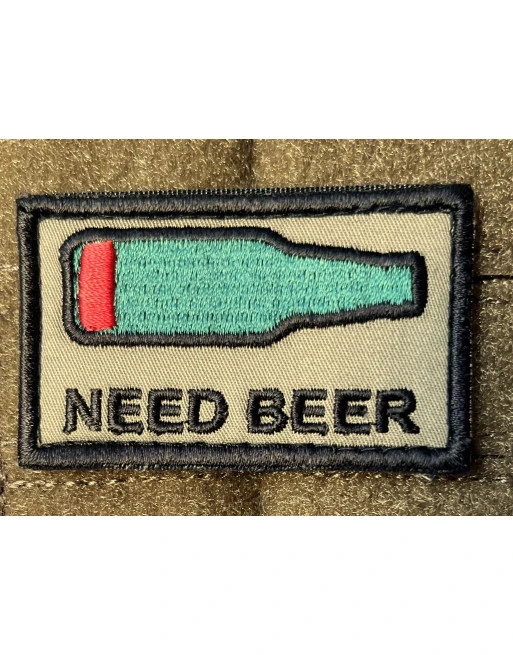 NEED BEER Patch, Flaske, Broderi på velcro