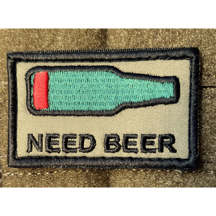 NEED BEER Patch, Flaske, Broderi på velcro