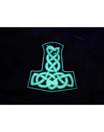 Thors Hammer med drage, PVC-Patch, Sort/Glow