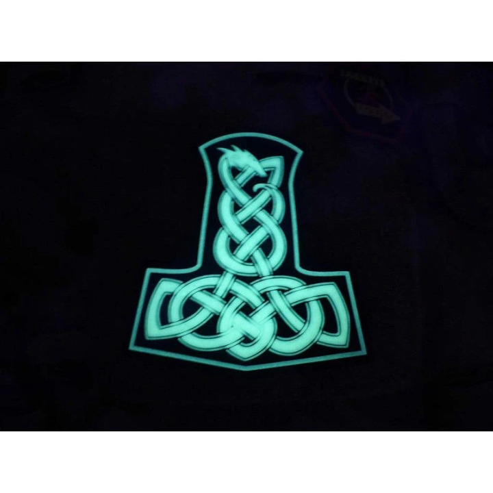 Thors Hammer med drage, PVC-Patch, Sort/Glow