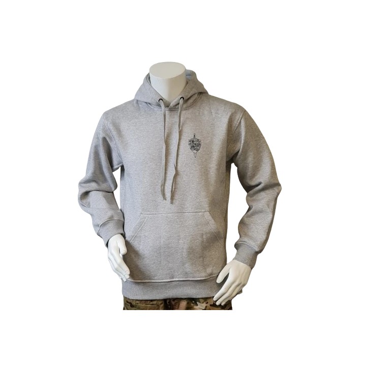 Lancer - Hoodie u/zip, Grå med SLESVIGSKE FODREGIMENT tryk på ryg