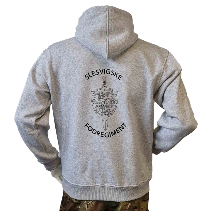 Lancer - Hoodie u/zip, Grå med SLESVIGSKE FODREGIMENT tryk på ryg