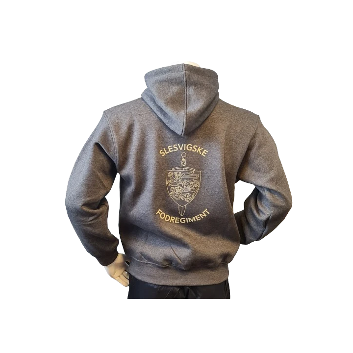 Lancer - Hoodie u/zip, Mørkegrå med SLESVIGSKE FODREGIMENT tryk på ryg