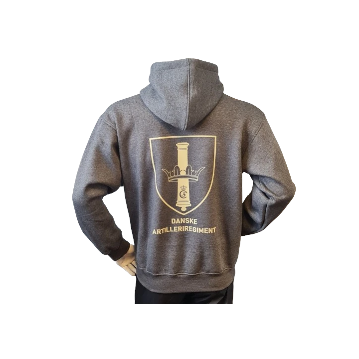 Lancer - Hoodie u/zip, Mørkegrå med DANSKE ARTILLERIREGIMENT tryk på ryg