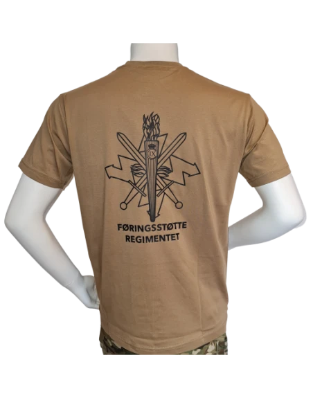 LANCER T-shirt i MTS-Khaki, m. Føringsstøtteregimentets Regimentsmærke trykt på brystet.