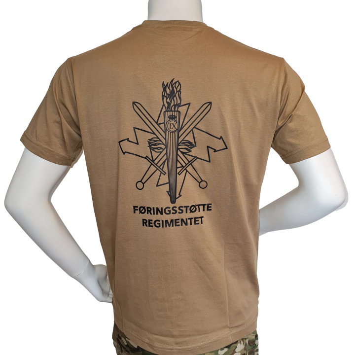 LANCER T-shirt i MTS-Khaki, m. Føringsstøtteregimentets Regimentsmærke trykt på brystet.