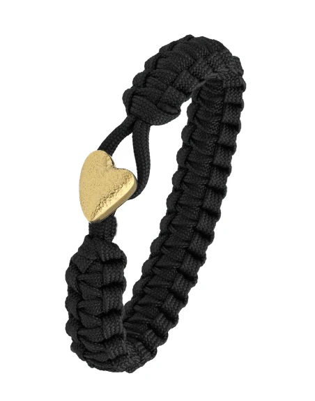 From Soldier To Soldier - Black bracelet, gilded silver heart lock
