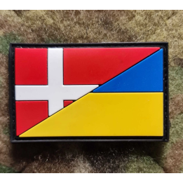 Danmark/Ukraine flag, PVC mærke med Velcro