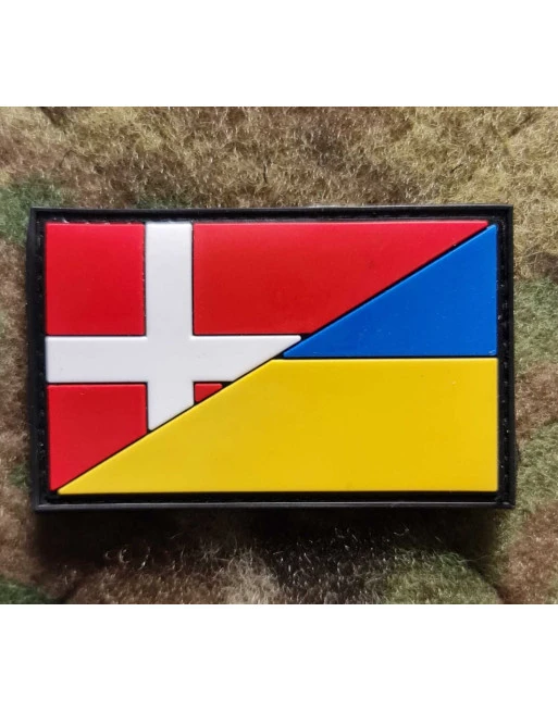 Danmark/Ukraine flag, PVC mærke med Velcro