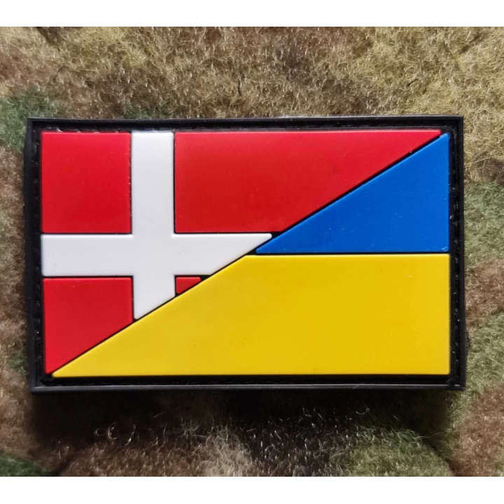 Danmark/Ukraine flag, PVC mærke med Velcro