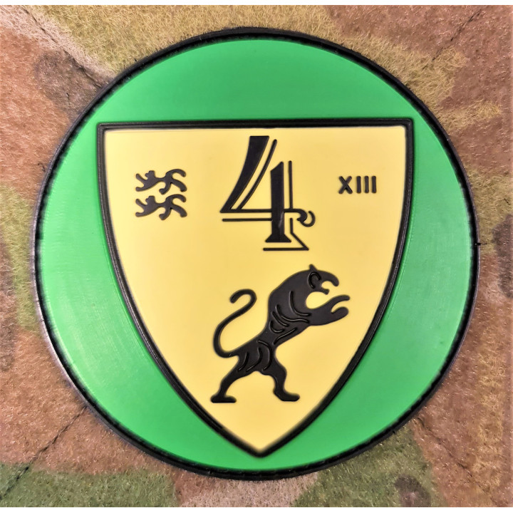 4/XIII/Slesvigske Fodregiment, rundt PVC mærke på velcro