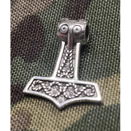 Thor's Hammer, Pendant, Rhodium Plated Sterling Silver Oxidized (21 x 24 mm)