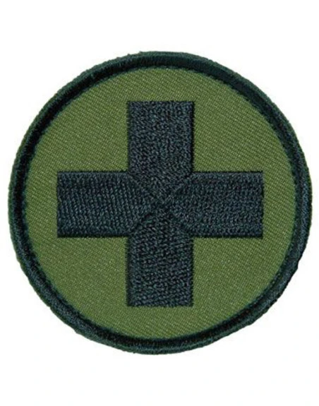 Røde kors mærke, rundt - Oliven/sort på velcro