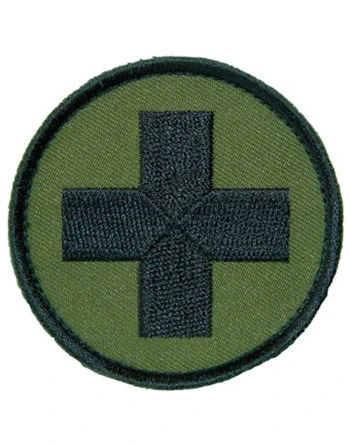 Røde kors mærke, rundt - Oliven/sort, Iron On
