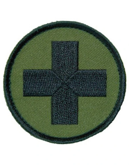Røde kors mærke, rundt - Oliven/sort, Iron On